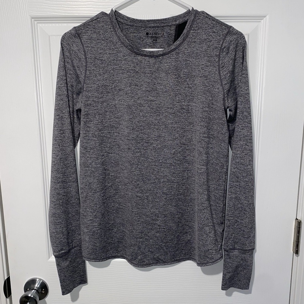 Athleta Sunlover Tulip Back UPF Top Heather Gray Long Sleeve Shirt Thumbholes XS